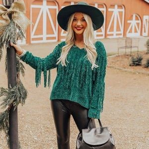 ✅Sugar+Lips Oversized Green Tassle Chenille Sweater